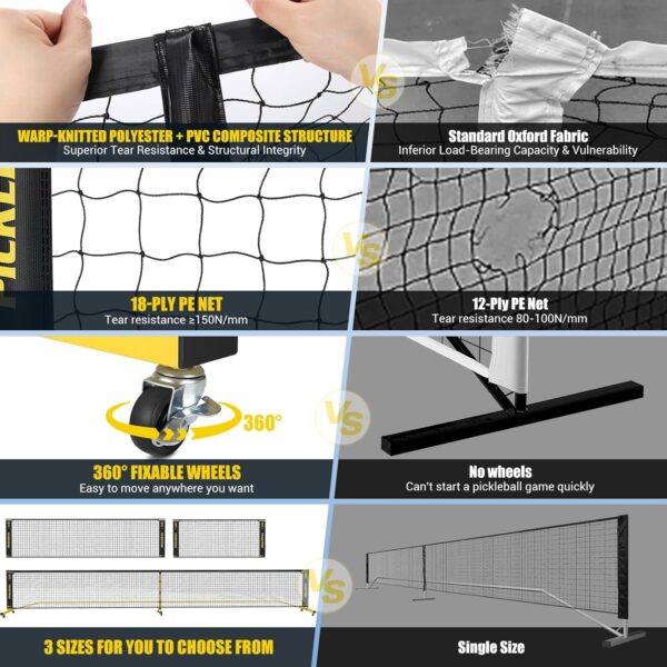 Pickleball Set with Net, Portable 3-in-1 Pickle Ball Net with Wheels, 6FT/11FT/22FT Pickleball Net with Carry Bag, Designed for All Weather Conditions Steady Metal Frame for Outdoor Indoor Driveway