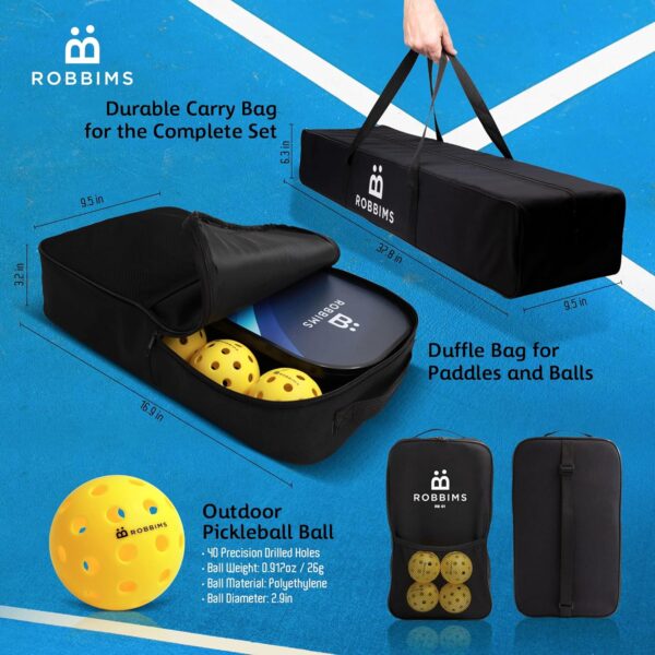 Portable Pickleball Set with Net | 4 USAPA Approved Graphite Paddles, Duffle Bag, Regulation Size Pickleball Net System, Assembly Manual, 8 Outdoor Balls and Carry Bag