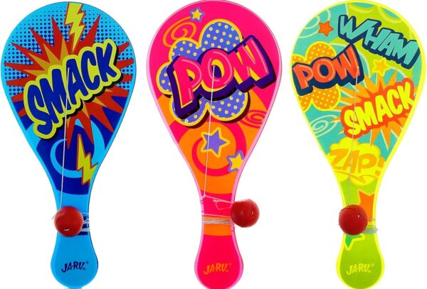 JA-RU Paddle Ball with String (Pack of 3) | Vintage Retro Toys Paddle Ball Set | Party Favor Prizes Toys | Indoor and Outdoor Toy, for Girls and Boys | Item #1994-3s