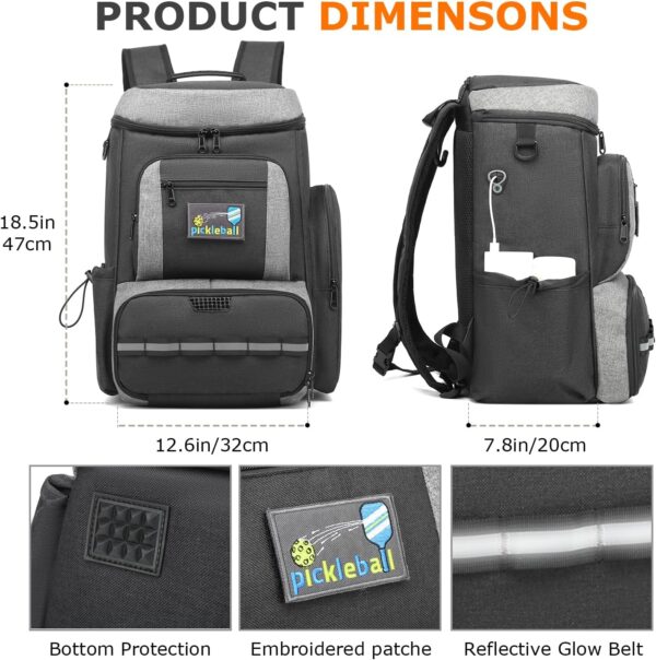 Pickleball Bag for Women & Men Pickleball Backpack with Shoe Compartment & Insulated Pocket Sports Backpack for Paddels, Balls, Accessories