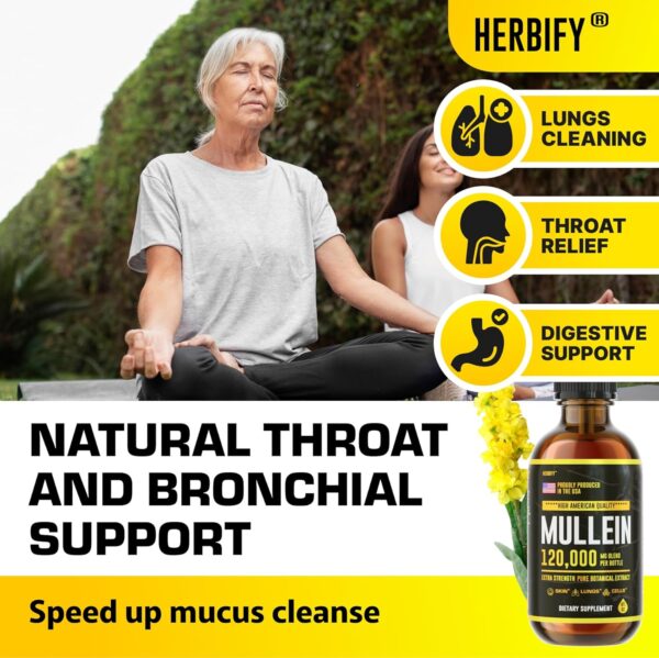 HERBIFY Mullein Drops - Lung Cleanse - Leaf Extract - Powerful Mullein for Immune Support,Detox & Respiratory Support - Made in USA - Lung Cleanse for Smoker - 4 Oz