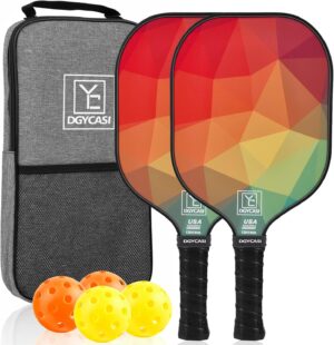 YC DGYCASI Pickleball Paddles Set of 2, USAPA Approved Pickleball Set, Fiberglass Pickle Ball Rackets 2 Pack, 2 Outdoor Pickleball, 2 Indoor Pickleball Balls, 1 Pickleball Bag for Women and Men, Color