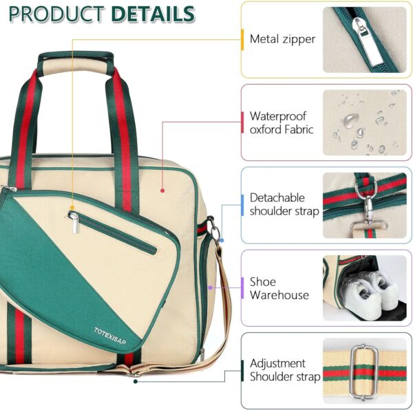 Pickleball Bags for Women with Shoe Compartment, Stylish Vintage Pickleball Totes with Zipper & Shoulder Strap