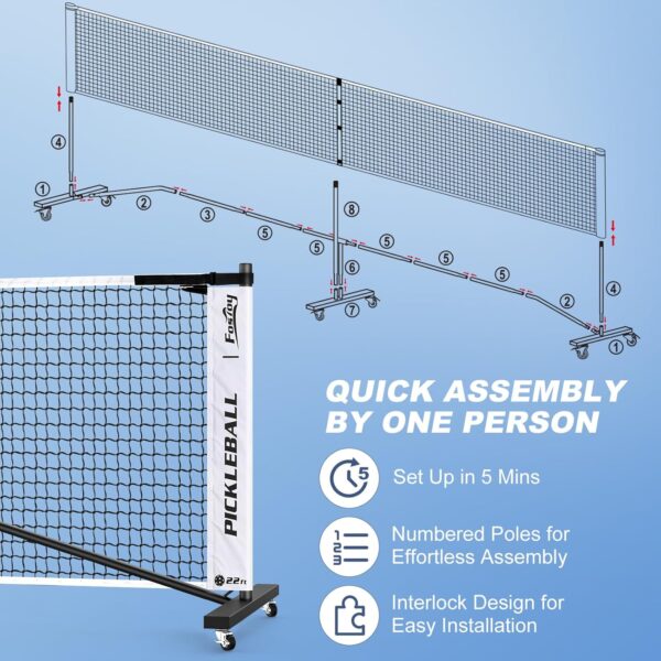 Fostoy Portable Pickleball Net with Wheels, Pickleball Set with 4 Fiberglass Paddles & 6 Pickleballs, Carry Bag, for Backyards Driveways and Garages