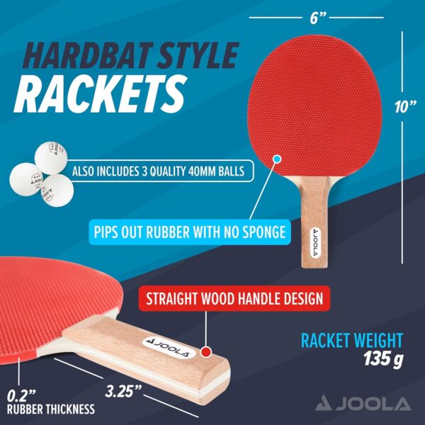 JOOLA Essentials Duel 2-Player Table Tennis Racket Set with 2 Ping Pong Paddles & 3 Balls - Pips Out Hardbat Ping Pong Rackets Great for All Playing Levels & Ages - White Ping Pong Balls