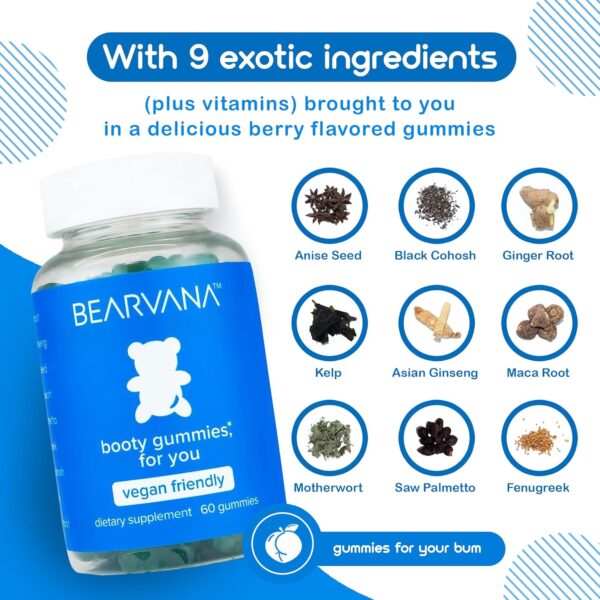 BEARVANA Peach Support Gummies for Women | Fitness Supplement | Boost Confidence | 9 Herbal Extracts Including Maca Root, Fenugreek and Ginger Root | Essential Vitamins | Berry Flavor | 60 Gummies
