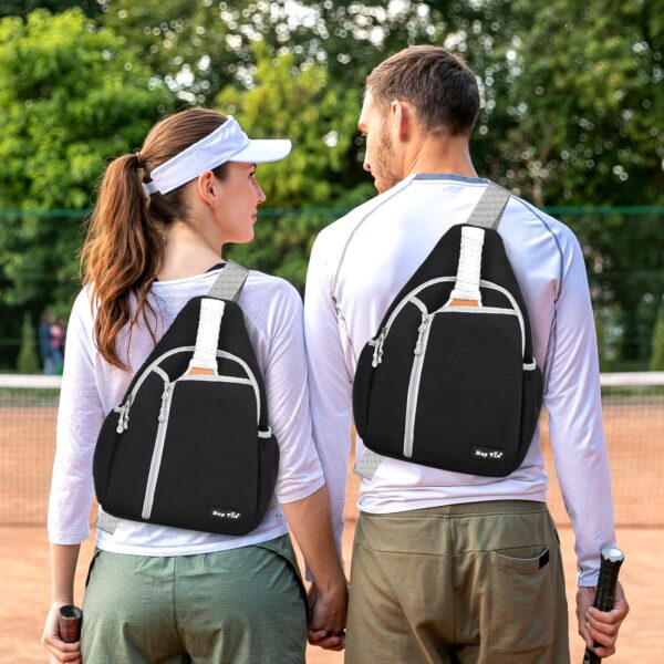 Hap Tim Pickleball Bags for Men & Women, Pickle Ball Backpack - Large Capacity, Adjustable Sling Bag, Breathable, Water Bottle Holder, Multiple Compartments for Accessories, Black