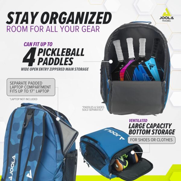JOOLA Pickleball Bag - Vision II Deluxe Pickleball Backpack - Large Paddle Bag Fits 4 Pickle Ball Paddles & Gear - Includes Fence Hook, Extra Pockets, Ventilated Shoe Storage
