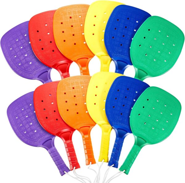 Plastic Paddleball Racket PE Equipment for Elementary School Paddle Ball Racket with Lanyard Physical Education Classes Equipment 6 Colors, 15.2 x 7.5 Inches