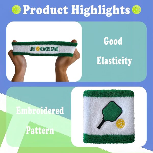 3 Pcs Pickleball Sweatband Set Men Women, Moisture Wicking Sweat Absorbent 2 Wristbands and 1 Headband for Basketball Tennis, Great Gift for Sports