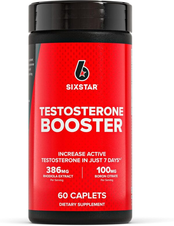 Six Star Nutrition Testosterone Booster for Men with Rhodiola Extract and Boron Citrate - Male Gym Workout Supplements for Muscle Growth, Stamina & Energy - 60 Pills