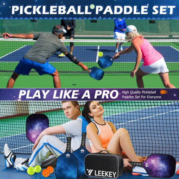 LEEKEY Pickleball Paddles Set of 2 - USAPA Approved Fiberglass Pickleball Racket, Racquet Made of Polypropylene Honeycomb Core,Lightweight Design Pickleball Paddles for Men Women Beginners