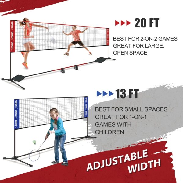 Badminton Sets for Backyards, Kids Volleyball Pickleball Combo Set with Net, Adjustable Width and Height (13.5ft/20ft Width x 7ft max Height) Portable Freestanding Rackets Set