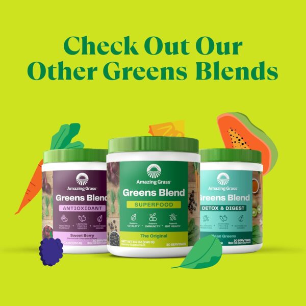 Amazing Grass Greens Blend Superfood: Greens Powder Mix for Energy, with Organic Spirulina, Chlorella, Beet Root Powder, Digestive Enzymes & Probiotics, Original, 30 Servings (Packaging May Vary)
