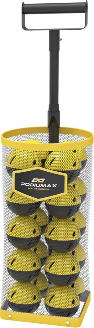 PodiuMax Tennis & Pickleball Picker Upper, 30-42 Tennis Ball Hopper, Lightweight & Portable Tennis Ball Basket