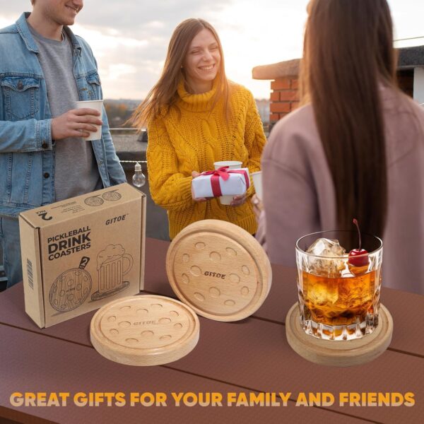 Pickleball Drink Coasters, 2 Pack Wood Coasters for Drink, Pickleball Themed Gifts for Men Women Pickleball Lovers, Coaches, and Teams, Home Kitchen Bar Pickleball Party Decoration