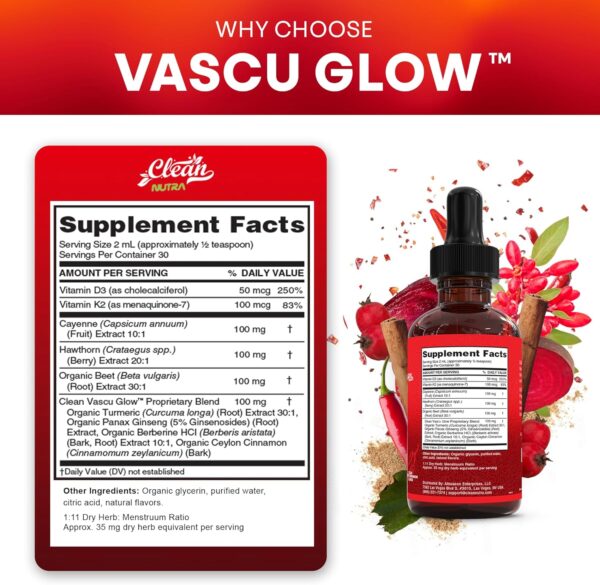 Clean Nutra Cayenne Pepper Drops Supplement Liquid + Hawthorn Berry, Vitamin D3 K2 Beet Root Powder, Ceylon Cinnamon, Turmeric Curcumin, Organic Panax Ginseng, Berberine Extract Organic
