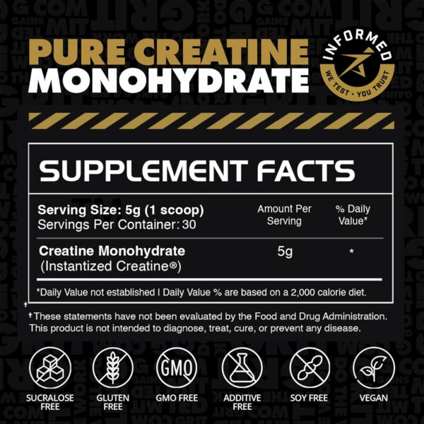 Gains in Bulk Instantized Creatine Monohydrate for Women and Men, Soluble Pre Workout Powder, Supports Muscle Building, Strength and Performance, Bodybuilding Supplements, Unflavored, 30 Servings