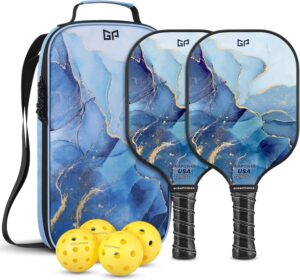 Pickleball Paddles, USAPA Approved Graphite Carbon Fiberglass Face with Polypropylene Honeycomb Core, Lightweight Pickleball Paddles Set of 2 Rackets, 4 Balls and 1 Carry Bag