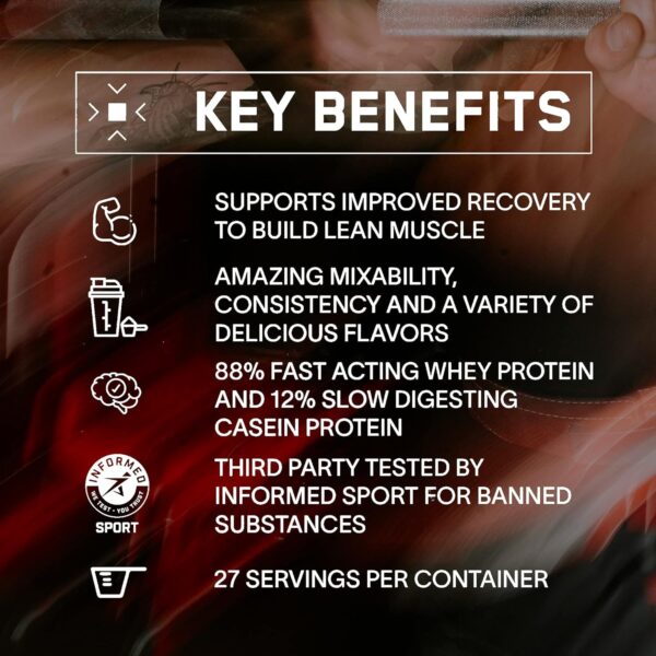 BARE PERFORMANCE NUTRITION, BPN Whey Protein + Casein Protein Powder Blend, Fudge Chocolate, 25g Protein per Serving Supports Lean Muscle Recovery, 27 Servings, Third Party Tested