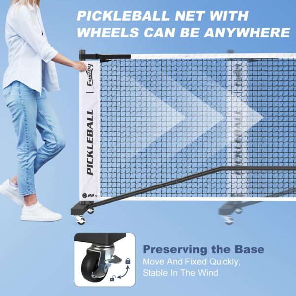 Fostoy Portable Pickleball Net with Wheels, Pickleball Set with 4 Fiberglass Paddles & 6 Pickleballs, Carry Bag, for Backyards Driveways and Garages