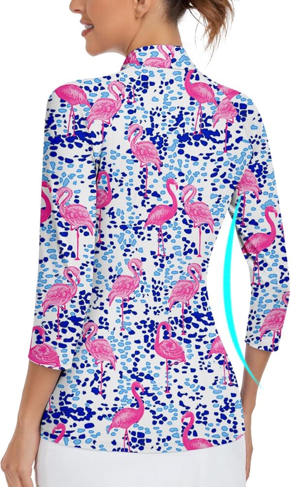 WOWENY Women's 3/4 Sleeve Athletic Golf Shirts Quarter Zip Pullover Collared T-Shirt Workout Print Tennis Top