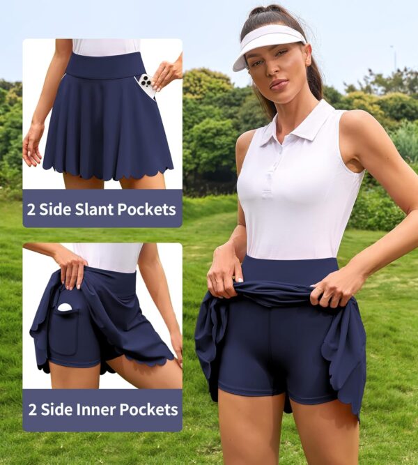 ATTRACO Tennis Skirts for Women with Shorts and Pockets Scalloped Athletic Golf Skorts