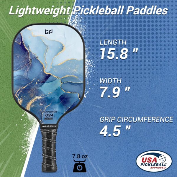 Pickleball Paddles, USAPA Approved Graphite Carbon Fiberglass Face with Polypropylene Honeycomb Core, Lightweight Pickleball Paddles Set of 2 Rackets, 4 Balls and 1 Carry Bag