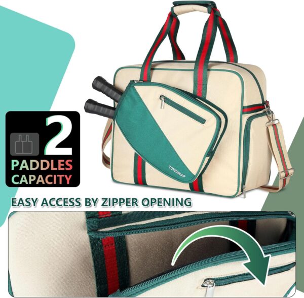 Pickleball Bags for Women with Shoe Compartment, Stylish Vintage Pickleball Totes with Zipper & Shoulder Strap