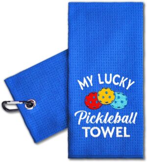 ERHACHAIJIA My Lucky Pickleball Towel Embroidered Pickleball Sports Towel with Clip. Funny Pickleball Gifts for Men Women Pickleball Lover, Birthday Retirement Mother's Day