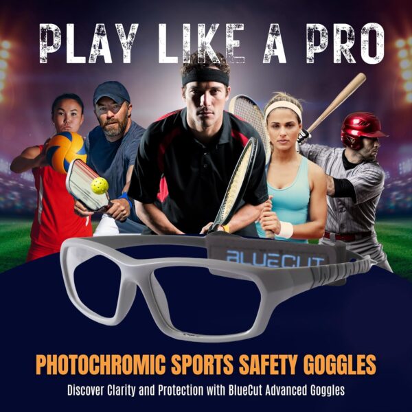 BLUE CUT Sports Protection Goggles, Photochromic Lenses Safety Glasses for Basketball, Pickleball and Outdoor Sports