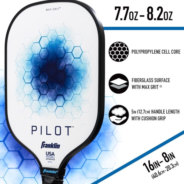 Franklin Sports Pickleball Paddle - Pilot Polypropylene Core Pickleball Racket - Official USA Pickleball (USAPA) Approved Pickleball Paddle - Lightweight Pro Racket - 10mm Thick Core