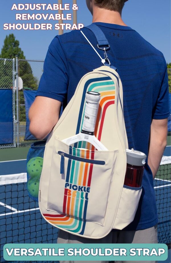 STEEL MILL AND CO. Pickleball Bags for Ladies and Men, Unisex Pickleball Bag Holds 4 Pickleball Paddles, Adjustable Sling Bag with Fence Hook and Water Bottle Holder
