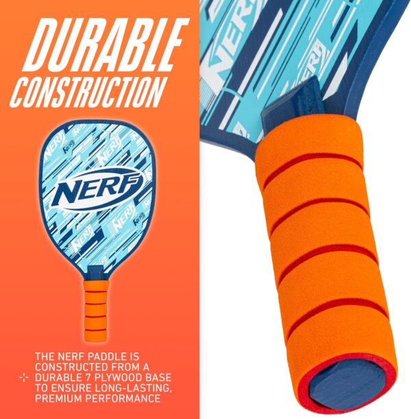 NERF 2 Player Pickleball Paddle Set - Youth Pickleball Equipment Set - (2) Wooden Paddles with Foam Grips + (2) Outdoor Balls for Kids - Carry Bag Included