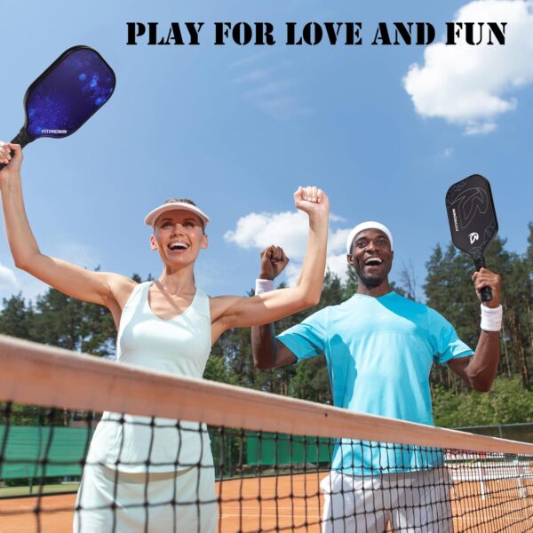 FITPROWIN Pickleball Paddles, Carbon Fiber & Fiberglass Hybrid Face Pickleball Rackets, Lightweight Pickle Ball Paddle with Ribbed Non-Slip Cushion Grip, 4 Balls, Portable Bag