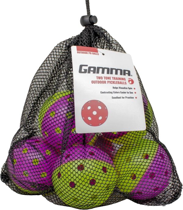 GAMMA Two-Tone Outdoor Training Pickleballs, Red/Orange, Yellow/Red, Green/Purple, Practice, High Visibility, Consistent Bounce, Durable, Spin, Tournament Training, 3 Pack, 6 Pack,12 Pack