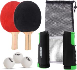 GSE Games & Sports Expert Adjustable Retractable Ping Pong Net Set & Post. Professional Table Tennis Rackets and Balls, Net with Posts and Storage Bag - Pingpong Paddle and Game Table Accessories.