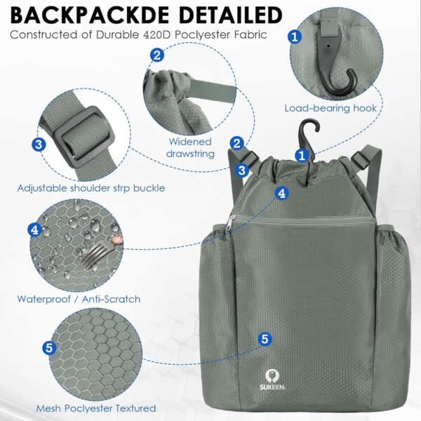 Sukeen Drawstring Backpack Swim Bag Lightweight String Backpack for Beach Pickleball Swimming Pool Gym Workout Gear Sport
