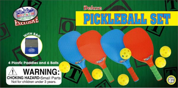 Matty's Toy Stop Deluxe Pickleball Set, Featuring 4 Plastic Paddles, 6 Pickleball Balls and Storage Bag