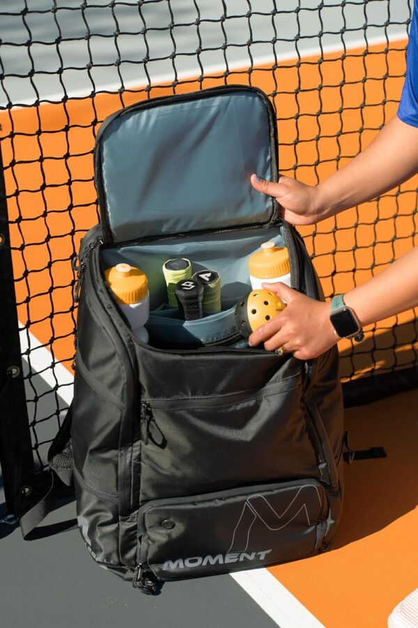 MOMENT MW-PRO Pickleball Bag | 2 Fence Hook Straps | 4 Pockets for Paddles, Balls, Shoes | Spacious Storage | Travel Ready