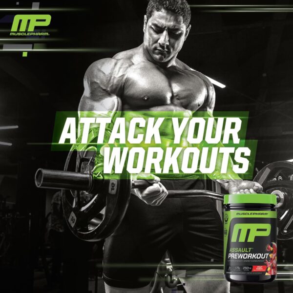 Muscle Pharm Assault Energy & Strength Pre Workout Powder for Men & Women with Beta Alanine, Caffeine, Creatine & Betaine Anhydrous, Pre-Workout Supplements, 30 Servings, Fruit Punch Flavor
