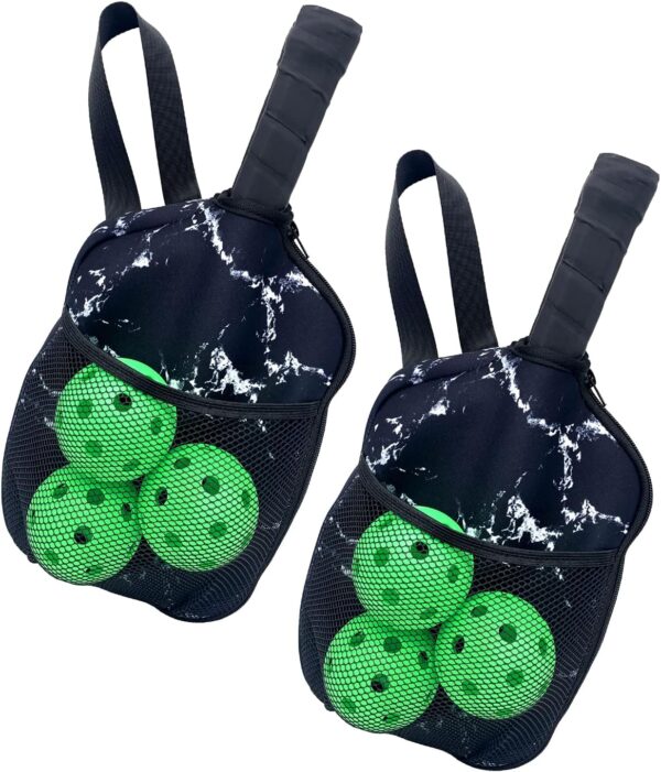 Wanty Pack of 2 Neoprene Improved Pickleball Paddle Cover With Hook and Handle, Zipper Racket Carry Sleeve With Mesh Pocket, Protective Bag