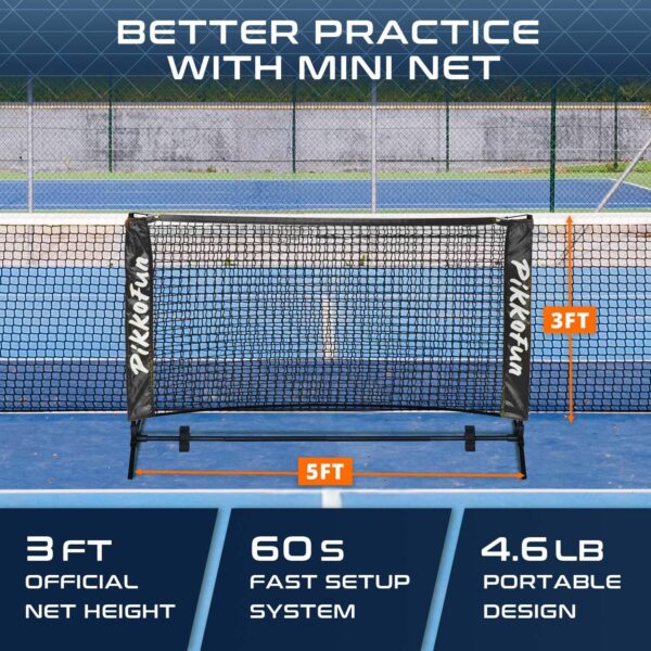 Mini Pickleball Net 5 ft - Pickleball Dink Net for Training for Indoor and Outdoor, Regulation Height 3 ft., Quick Set Up Design, Lightweight and Durable
