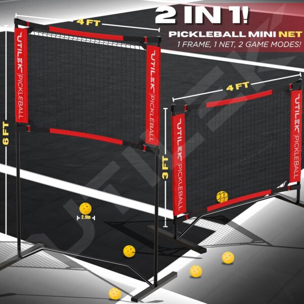 Mini Pickleball Dink Net, Small Size Set 4ft + 7ft, Paddles, Court Markers, 6 Balls, Bag, Rebounder Practice Trainer, Master Pickle Ball, Home Equipment Portable, Adjustable, Indoor, Outdoor, Driveway