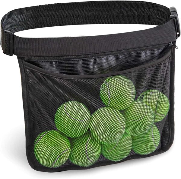 TOBWOLF Adjustable Tennis Ball Band Holder, Pickleball Waist Pouch, Mesh Hip Ball Bag Carrier, Fanny Pack Holding 8-10 Tennis or Pickleball for Cycling, Golf