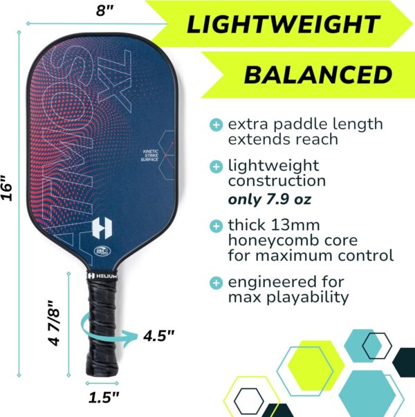 Helium Pro Carbon Fiber Pickleball Paddle Set of 2 - USAPA Certified Pickleball Paddles, High-Spin Texture, Lightweight Honeycomb Core (2 Paddles, 4 Balls, 1 Sports Bag)