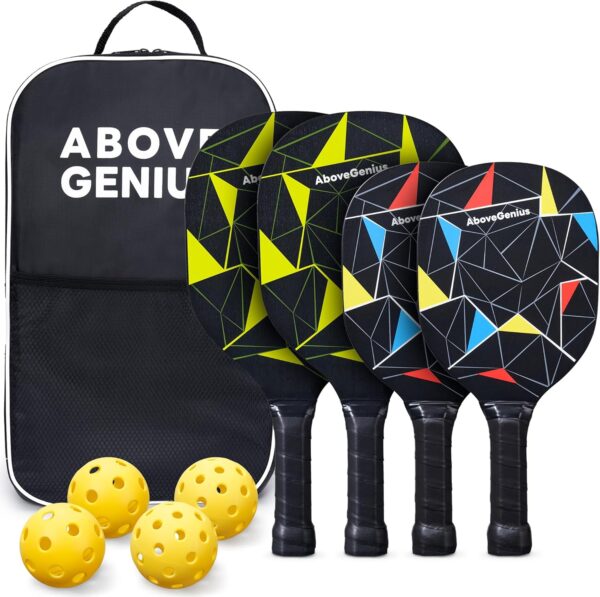 Family Pickleball Paddles Set of 4,Including 2 Kids Pickleball Paddles, 2 Adult Racket, 4 Balls, 1 Portable Carrying Bag, Sport Gifts for Kids, Women, Men, Beginner