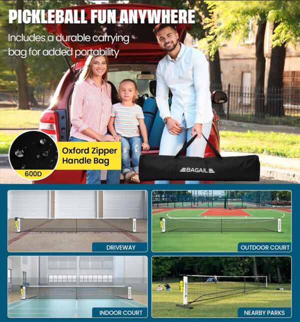 BAGAIL Portable Pickleball Net Set, 22 FT Regulation Size Pickle Ball Net with Ball Collector, Carry Bag, Easy Setup for Outdoor Indoor Driveway - Red