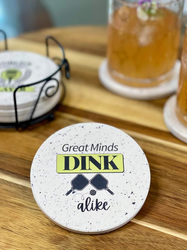 81uZKqLSGYL._AC_SL1500_.jpg Pickleball Gifts for Women and Men - Appreciation Gifts - Absorbent Ceramic Coasters 6pc - Metal Holder & Cylinder Kraft Gift Box Included