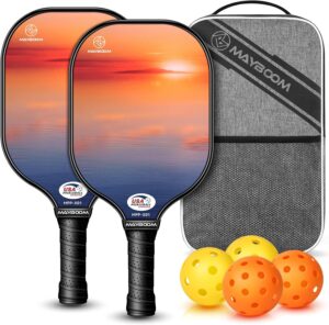 Mayboom Pickleball Paddles Set of 2 or 4, USAPA Approved Pickleball Paddles Set with 4 Pickleball Balls and Pickleball Carry Bag, Fiberglass Pickle Ball Rackets 2 Pack Gifts for Beginners&Pros